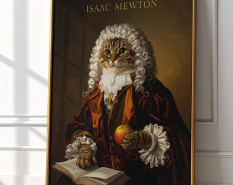Isaac Mewton Cat Scientist Art Print | Funny Physics Gift (Digital Download)