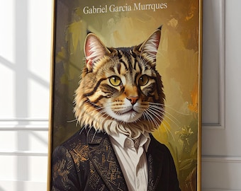 Gabriel Garcia Marquez Katze Kunstdruck | Magischer Realismus Portrait (Digitaler Download)