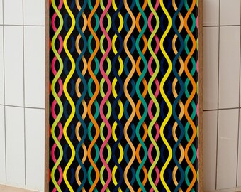 Retro Wavy Abstract Art Print, Mid Century Modern Wall Decor, Geometric Poster (Digital Download)