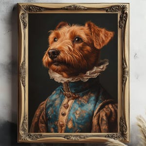Irish Terrier Dog Male Portrait, Vintage Poster | Dog in Renaissance Outfit | Home Decor Print | Wall Art Gift, Gothic Dog in Outfit