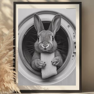 Laundry Rabbit Art, Black & White, Laundry Makeover, Printable Home Decor, Wall Art, Laundry Decor, Laundry Art, Rabbit Decor, Rabbit Funny