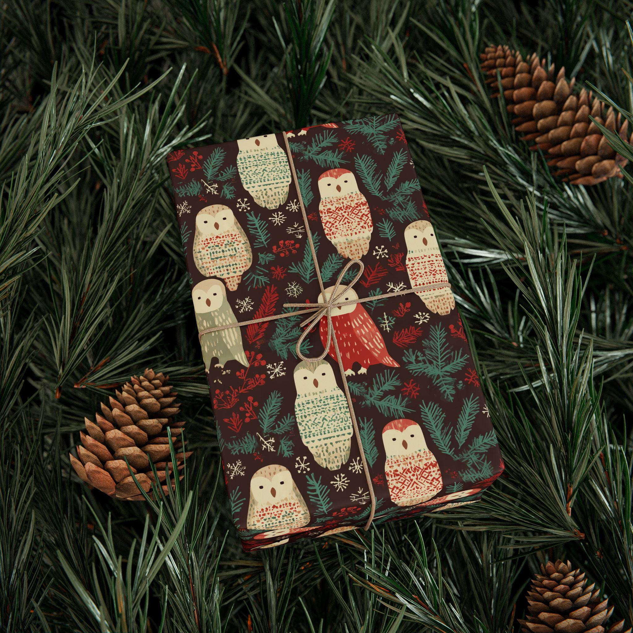 Scandinavian Christmas Owls Wrapping Paper - Nordic Christmas Gift Wrap