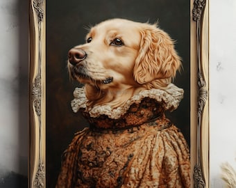 Renaissance Golden Retriever Portrait: Whimsical Dog Art Print