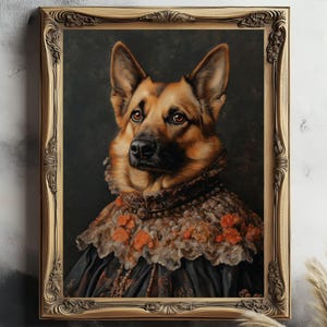 German Shepard Dog Female Portrait Vintage Poster | Dog in Renaissance Outfit | Home Decor Print | Wall Art Gift | Gothic Dog in Outfit