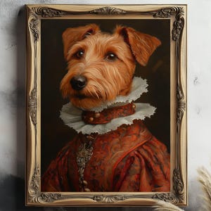 Irish Terrier Dog Female Portrait, Vintage Poster | Dog in Renaissance Outfit | Home Decor Print | Wall Art Gift | Gothic Dog in Outfit