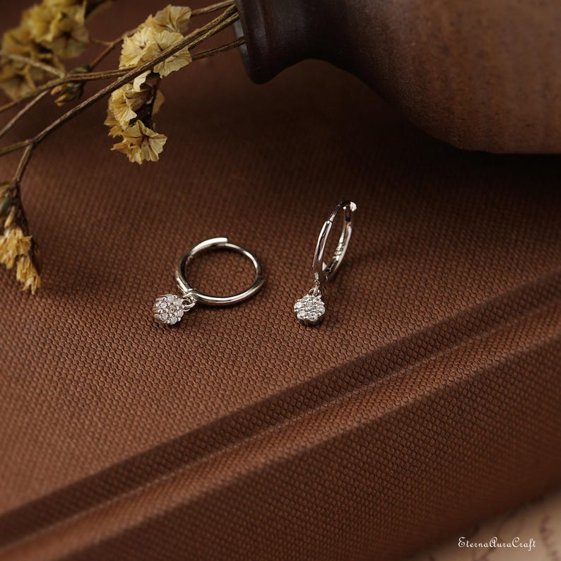 Minimalist Diamond Huggie Hoop Earrings, Gold Diamond Dangle Earrings, Dainty Diamond Drop Earrings, Valentines Day Gift, Gifts for Mom