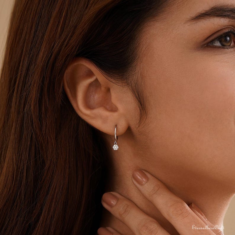 Minimalist Diamond Huggie Hoop Earrings, Gold Diamond Dangle Earrings, Dainty Diamond Drop Earrings, Valentines Day Gift, Gifts for Mom