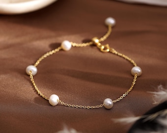 Multi Freshwater Pearl Bracelet, Pearl Beaded Charm Bracelet, Bridal Bracelet, Minimalist Bracelet for Women, Bridesmaid Gifts for Mom