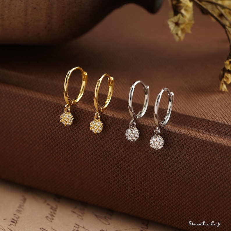Minimalist Diamond Huggie Hoop Earrings, Gold Diamond Dangle Earrings, Dainty Diamond Drop Earrings, Valentines Day Gift, Gifts for Mom