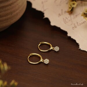 Minimalist Diamond Huggie Hoop Earrings, Gold Diamond Dangle Earrings, Dainty Diamond Drop Earrings, Valentines Day Gift, Gifts for Mom