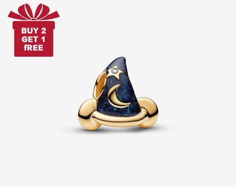 Charm de sombrero de hechicero de Mickey Mouse de Disney para pulsera o collar, plata, colgante de collar, hecho a mano para Navidad, regalo para ella, colgante de viaje