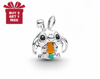 Dije de conejito de Pascua de Disney Stitch para pulsera o collar de plata, colgante de collar, hecho a mano para Navidad, regalo para ella, colgante de viaje