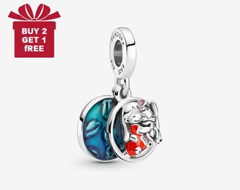 Disney Lilo & Stitch Familie Charm für Armband oder Kette Silber, Halskette Anhänger, Weihnachten handgefertigt, Geschenk für Sie, Reise Anhänger