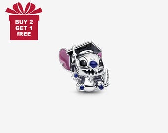 Disney Stitch Graduation Charm for Bracelet or Necklace Silver, Necklace Pendant, Christmas Handmade, Gift for Her,Travel Pendant