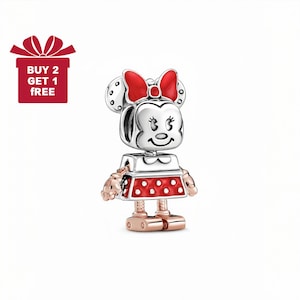 Pingente da Minnie Mouse Robô da Disney para Pulseira ou Colar, Prata, Feito à Mão, Presente de Natal para Ela imagem 1