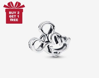 Charm calado de Mickey Mouse de Disney para pulsera o collar de plata, colgante de collar, hecho a mano para Navidad, regalo para ella, colgante de viaje