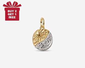 Talismã de Sol e Lua para Pulseira ou Colar de Prata, Pingente de Colar, Natal Feito à Mão, Presente para Ela, Pingente de Viagem