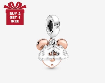 Colgante doble de Mickey Mouse de Disney para pulsera o collar, plateado, colgante para collar, hecho a mano en Navidad, regalo para ella, colgante de viaje