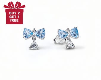 Bridgerton Blue Bow Stud Earrings, Necklace Pendant, Christmas Handmade, Gift for Her,Travel Pendant