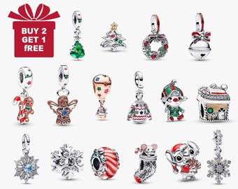 Pingente personalizado de Natal para pulseira ou colar, em prata, feito à mão, presente natalino para ela, pingente de viagem.