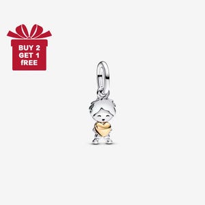 Happy Boy Dangle Charm voor armband of ketting Zilver, kettinghanger, kersthandgemaakt, cadeau voor haar