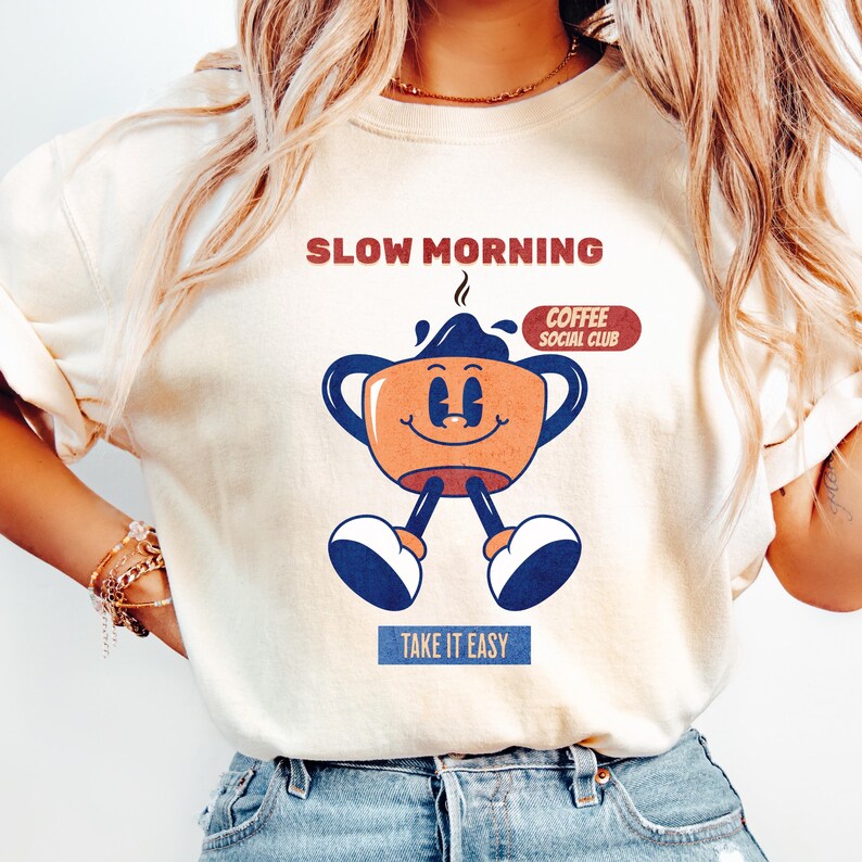 Cozy vintage coffee graphic tee on ivory comfort colors shirt lifestyle mockup