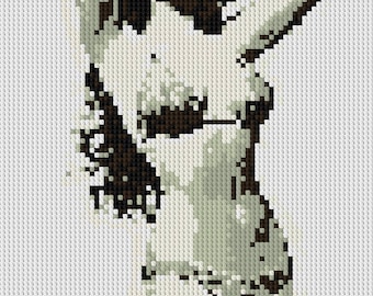 Burlesque Pin Up Girl counted Cross Stitch Pattern in grayscale - instant download