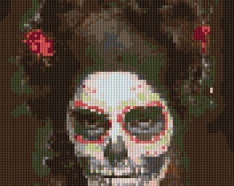 Sugar Skull painted model portrait counted Cross Stitch Pattern Day of the Dead