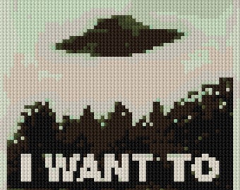 I Want to Believe counted Cross Stitch Pattern UFO in the Distance