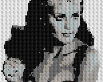 Linda Carter as Wonder Woman black and white portrait counted Cross Stitch Pattern