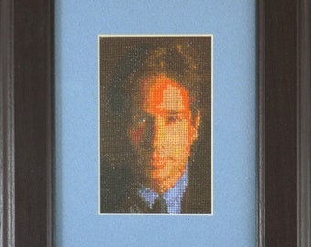 Cross stitched portrait of David Duchovny as Fox Mulder from the X-files