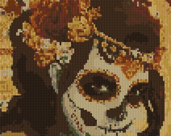 Sugar Skull Lady Day of the Dead counted Cross Stitch Pattern