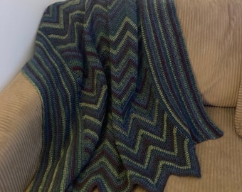 Handcrafted Croched throw afgan in Blues, Greens and Purples