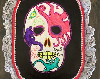 Day of the Dead original Art - Mixed Media art - Lizards