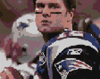 Tom Brady portrait counted Cross Stitch Pattern New England Patriots