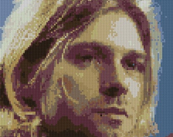 Kurt Cobain Hochformat Kreuzstich Stickmuster kultiger Musiker Rockstar