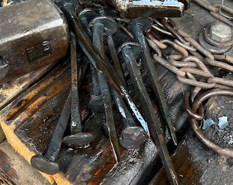 Stalen spijkers (5 stuks): met de hand gesmeed, rustiek, houtbewerking, 6-9 cm