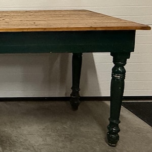 Primitive Wooden Harvest Table with Green Painted Legs