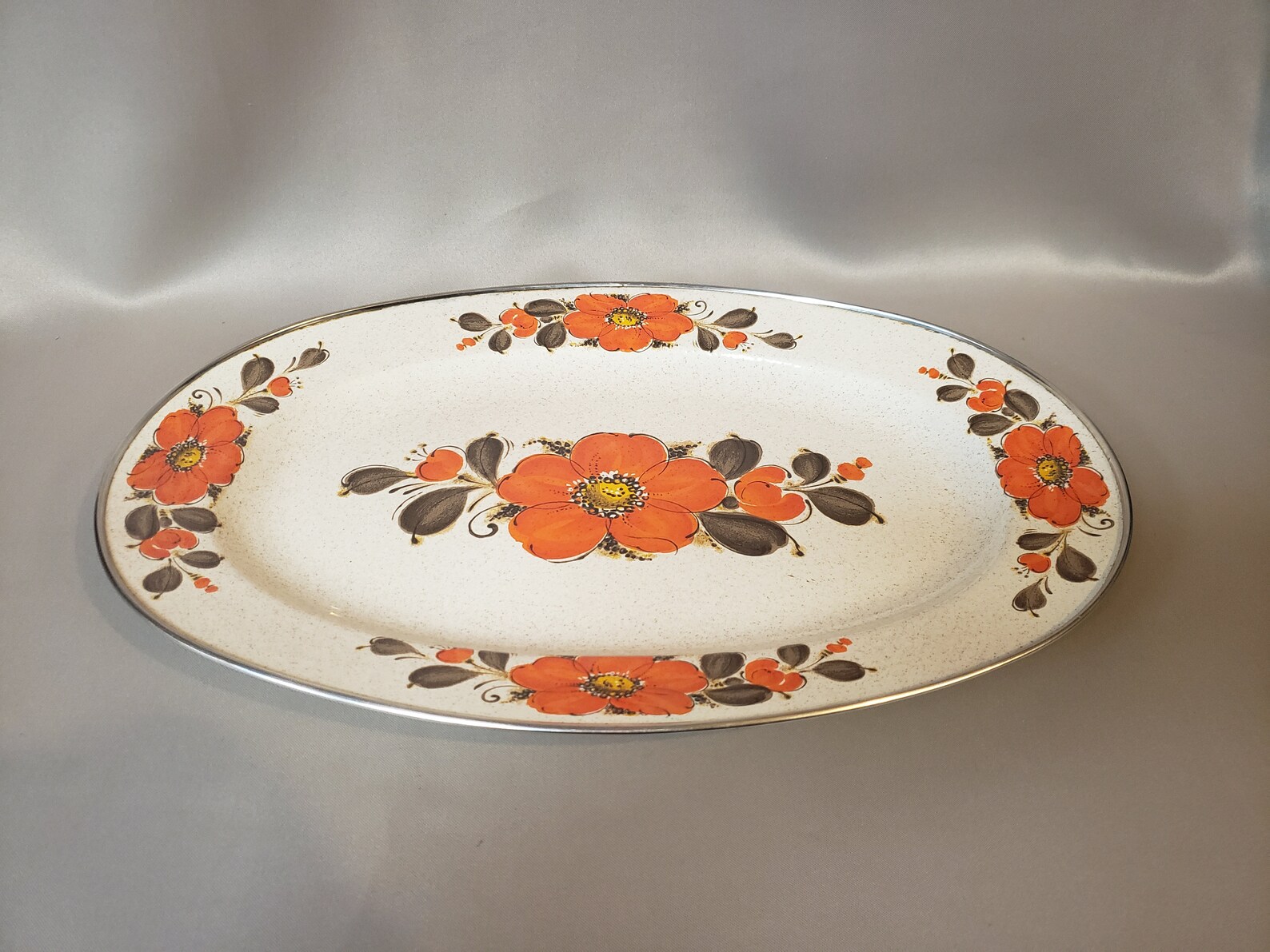 Sanko Ware Show Pans Japan Mid Century Modern Orange Flower Etsy