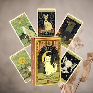 Travel Size - Tarot Deck mit Katzen – 78 Illustrierte Karten | Wunderliches Witchy Feline Wahrsagungs Deck