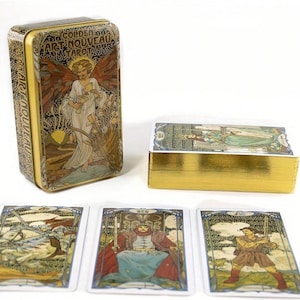 Goldenes Tarot Tarot Deck in Vintage Metall Box – 78 Karten mit Goldfolien-Kanten