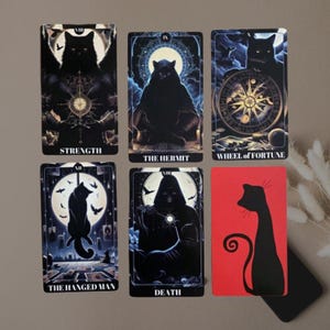 Black Cat Tarot Deck – Travel Size -Mystical Feline Divination Cards, 78-Card Set