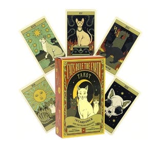 Baralho de Tarô com Gatos – 78 Cartas Ilustradas | Baralho de Adivinhação Felina e Bruxa Caprichosa
