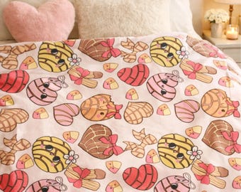 Concha Heart Blanket, Kawaii Pan Dulce Throw, Valentine's Day Gift
