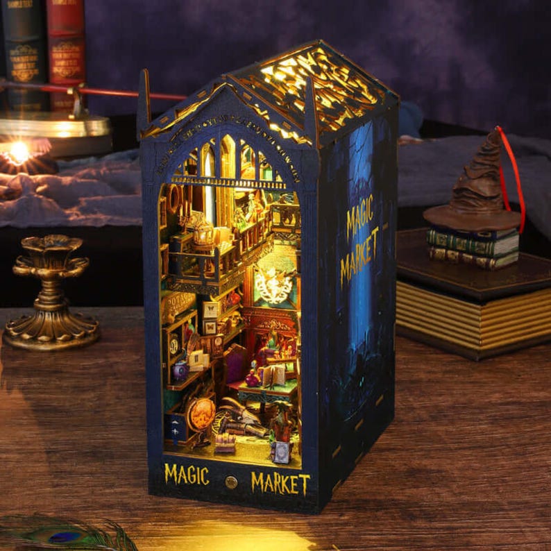 DIY Magic Book Nook Kit Wooden Bookshelf Insert, Miniature Assembly ...