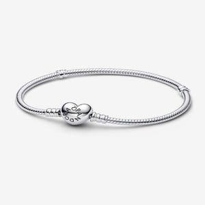 Pulseira Moments Coração e Corrente de Cobra, Pulseira de Prata, Berloques para Pulseira, Presente de Dia das Mães, Pulseira Pandora, Presentes para Meninas