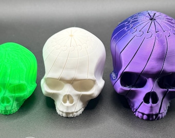 Vrid-och-vänd-dödskalle-fidget | Kollapsande dödskalle-fidgetleksak | Spiralflödessensorisk fidget | 3D-utskriven dödskalle-fidget