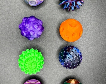 3D Printed Orb Set – 8 Textured Interactive Desk & Pocket Balls | Collectible Fidget Toy