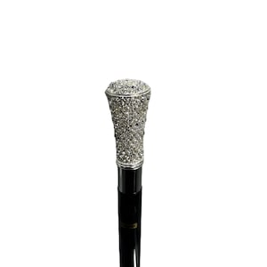 Italian Silver White Crystal handle cane Hand carved cane Wooden walking stick Walking Hiking stick Carved cane Custom walking cane