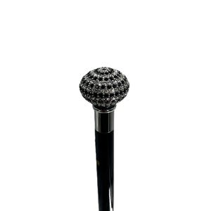 Italian black crystal round  handle cane Hand carved cane Wooden walking stick Walking Hiking stick Carved cane Custom walking cane